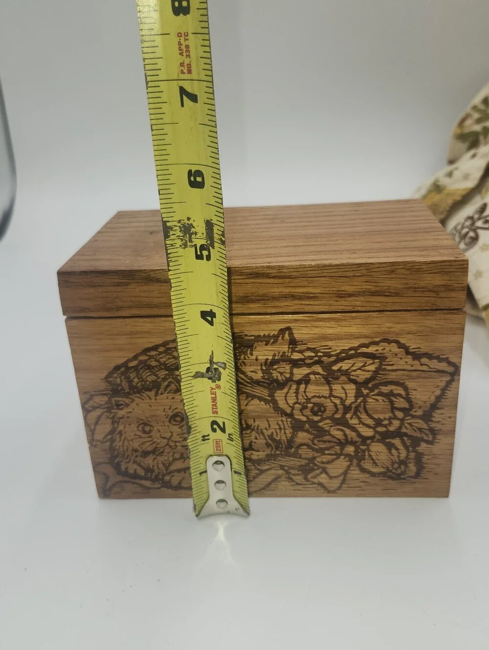 Vintage wood Cat Recipe Box kitchen carved old decor box
